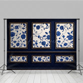 Aperturee Aperturee Elegant Blue Wall Photography Backdrop Chinoiserie Style with Floral Panels Fine Art Studio Photo Prop